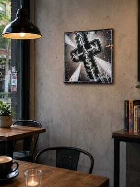 East Van Cross Original Urban Contemporary Painting Signed Hook on Wood